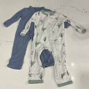 TWO Kyte Baby Rompers - Slate and Eucalyptus 0-3